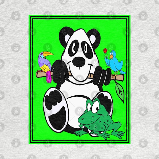 Comic Animation Abstract Panda, Birds and Frog Print by posterbobs